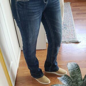 Grace in LA Vintage Boot Cut Denim Rhinestone Embellished Jeans Size 28